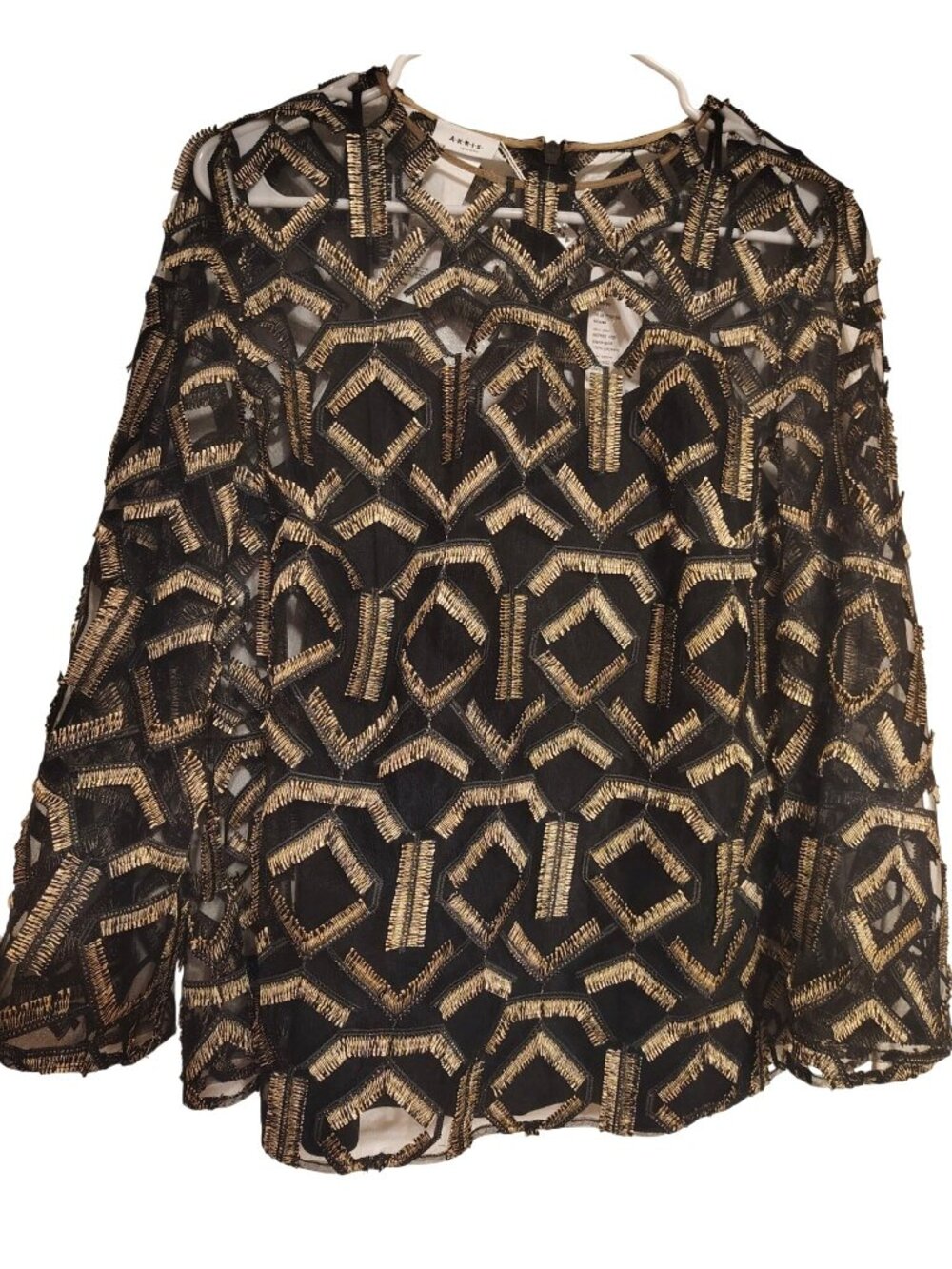 NWT Akris Punto Blouse Size 10, Gold Black Mixed Media Cocktail Semi Formal